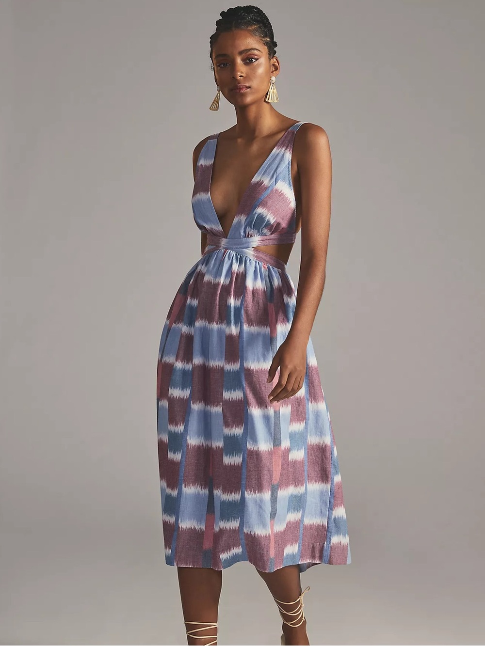 Anthropologie Deep V Tie Back Midi Dress Size XL